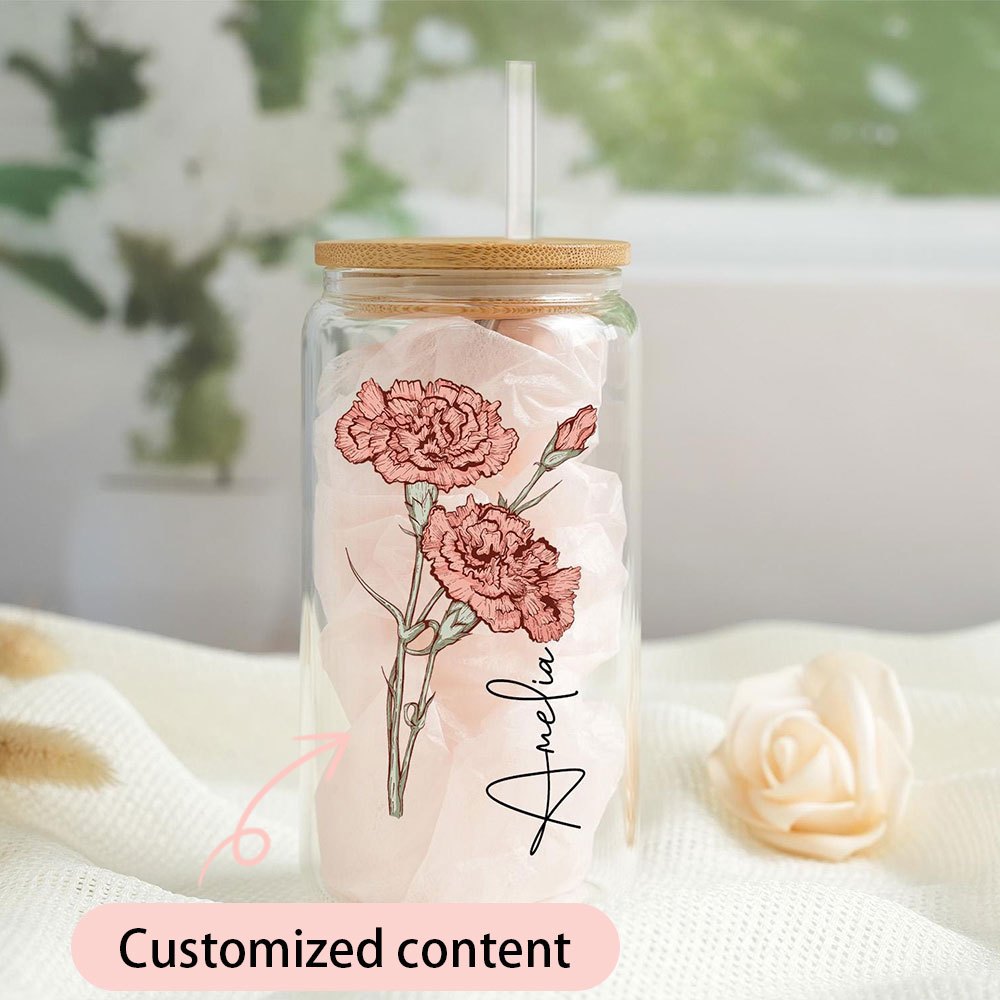 Coffee Equipment Names - Vaso de Vidrio Personalizado con Flor
