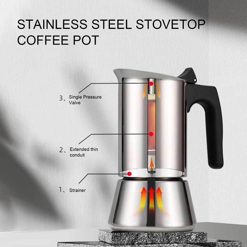 Quality Coffee Equipment - Cafetera Moka de Acero Inoxidable, Gran